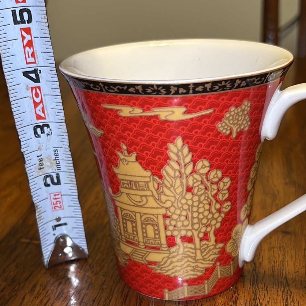 Forbidden‎ City Pagoda Chinoiserie Gold Red Fine China Mugs Set of 3 - Picture 9 of 9
